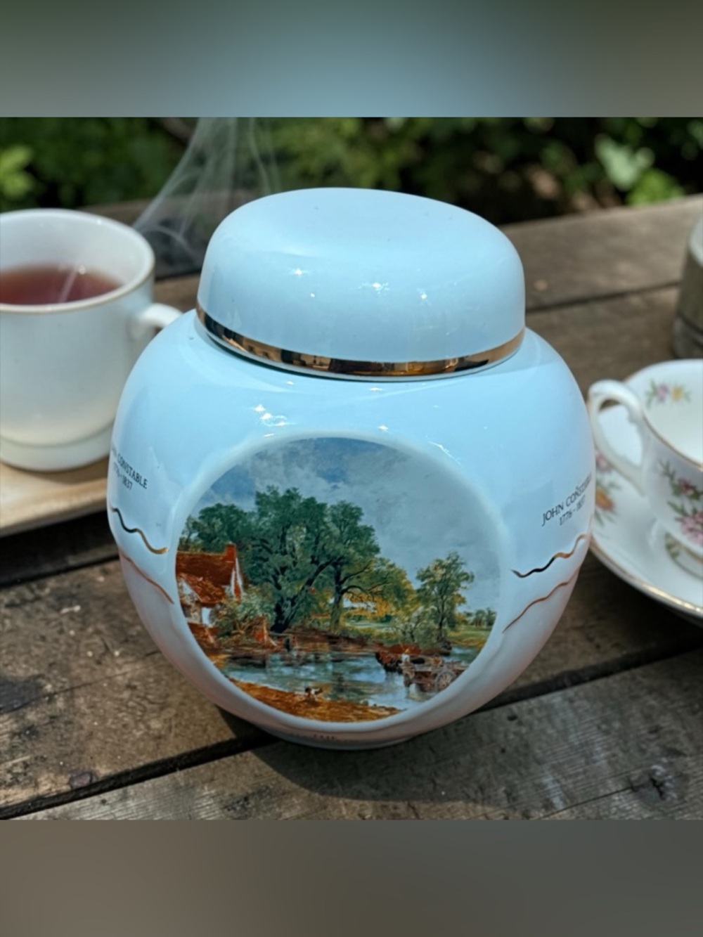 Vintage Blue Twinings John Constable Tea Caddy Jar 13cm